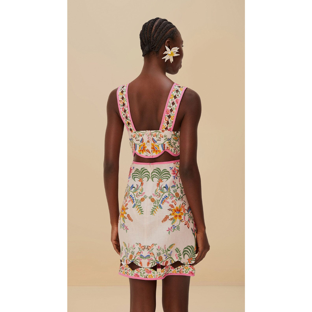Farm Rio NEW Delicate Forest Pink Linen Mini Dress, Med - Picture 2 of 15
